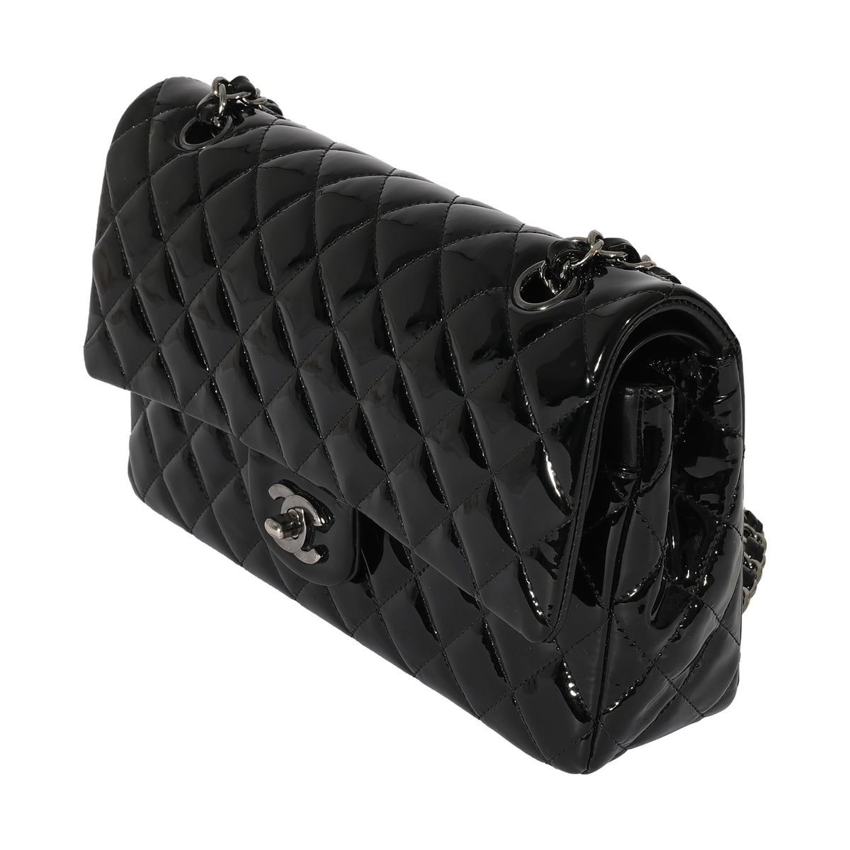 Black Patent Medium Classic Double Flap