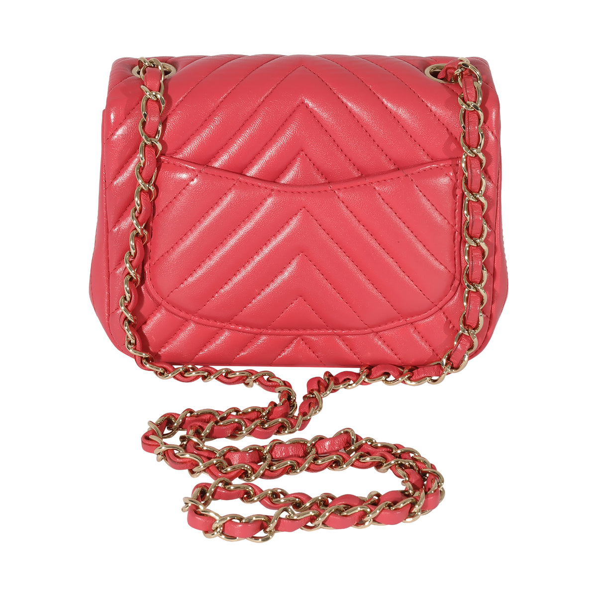 Chanel Chevron Pink Lambskin Mini Square Flap Bag Handbag pv