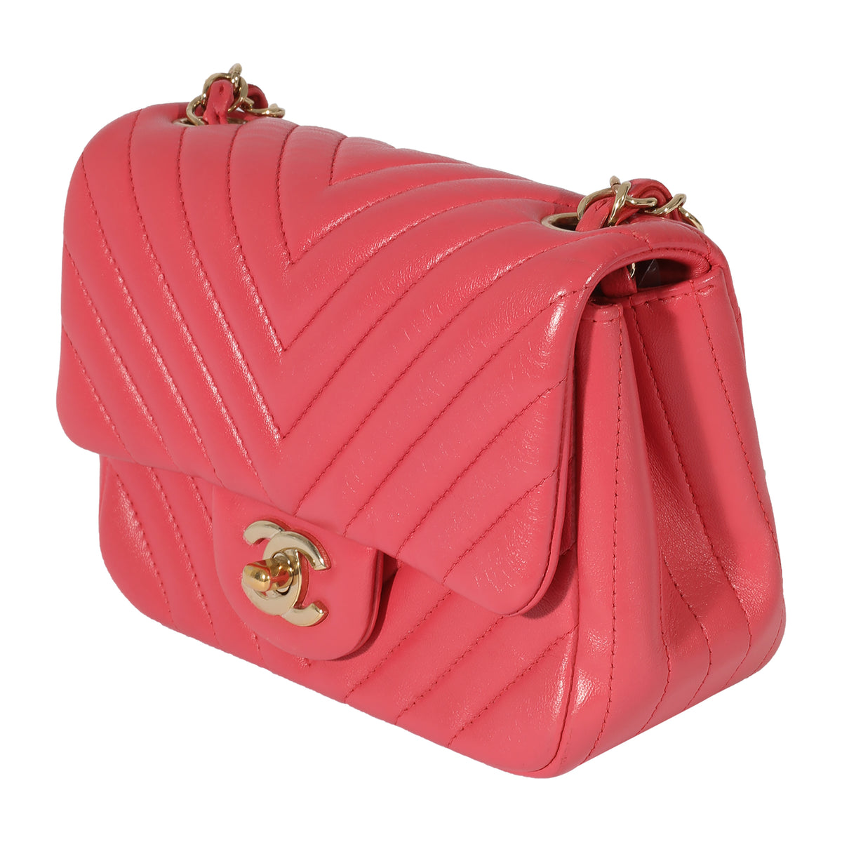 Chevron Pink Lambskin Mini Square Flap Bag
