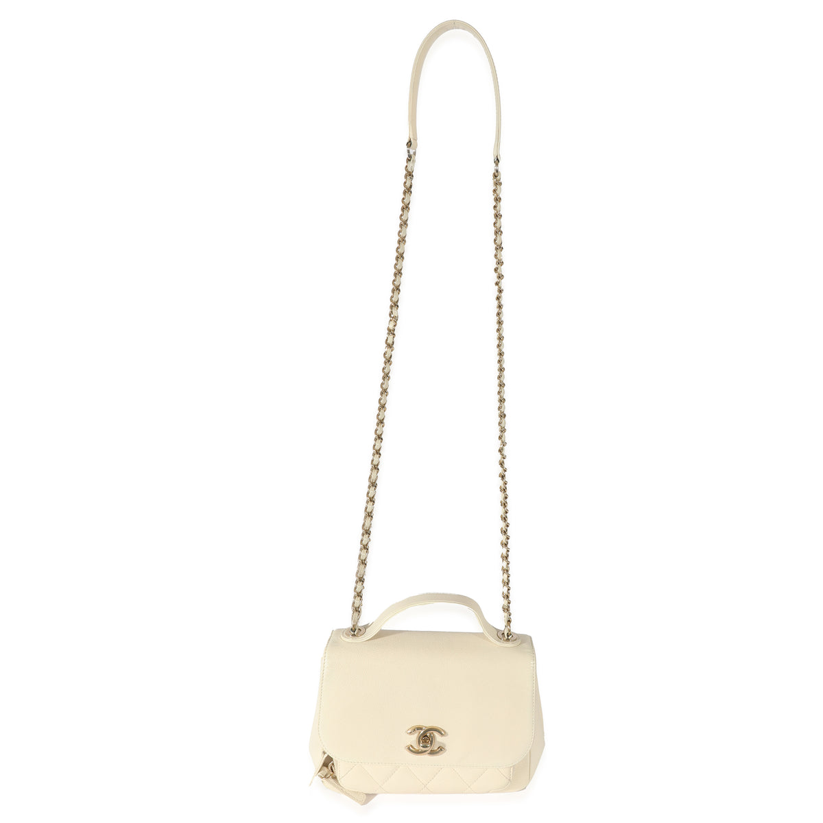 Cream Caviar Mini Business Affinity Flap Handbag