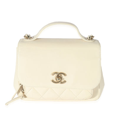 Cream Caviar Mini Business Affinity Flap Handbag