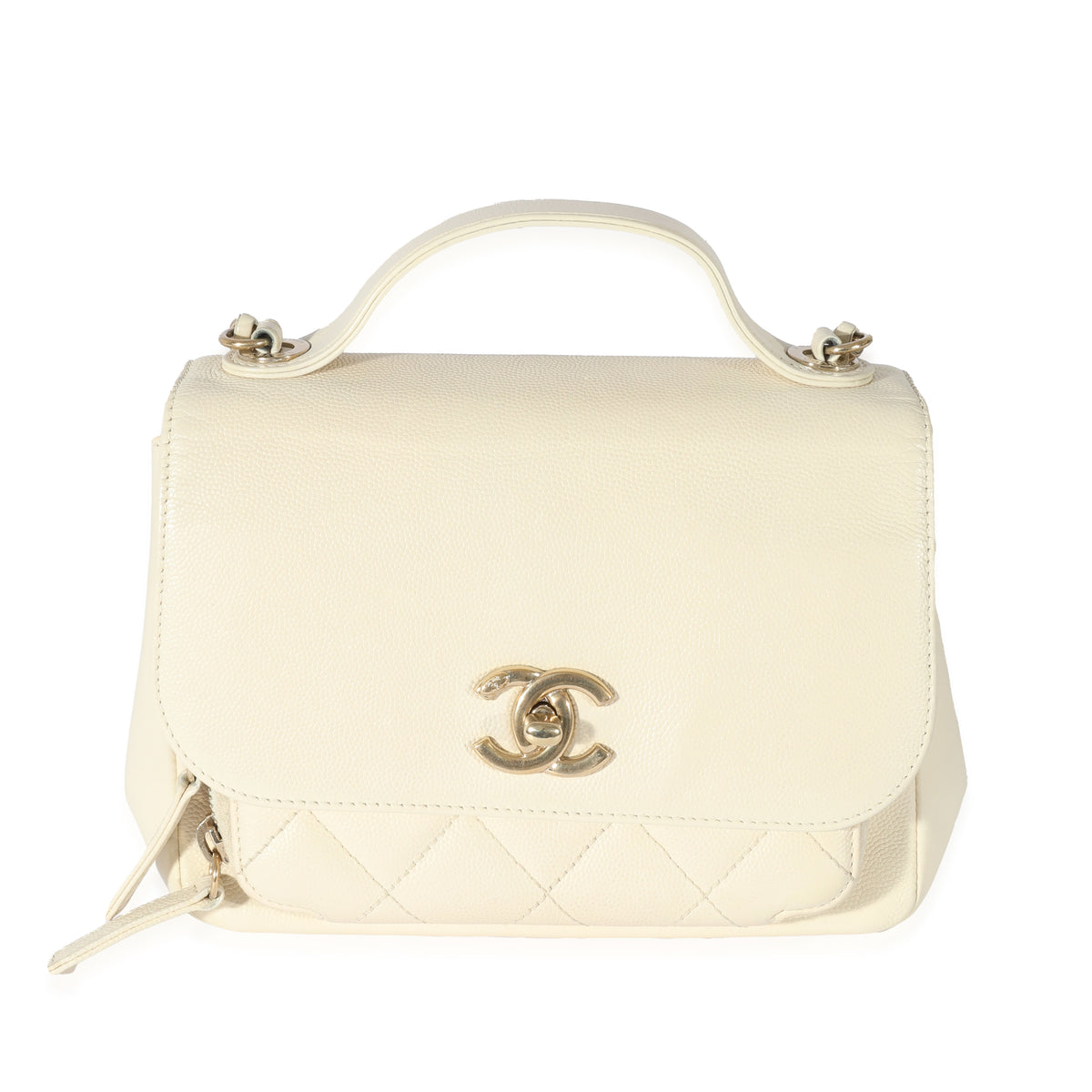 Cream Caviar Mini Business Affinity Flap Handbag
