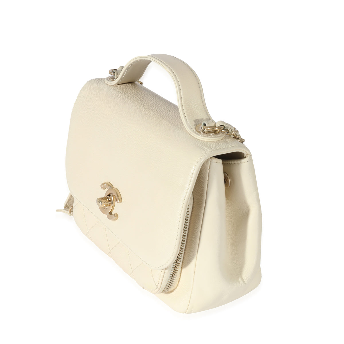 Cream Caviar Mini Business Affinity Flap Handbag