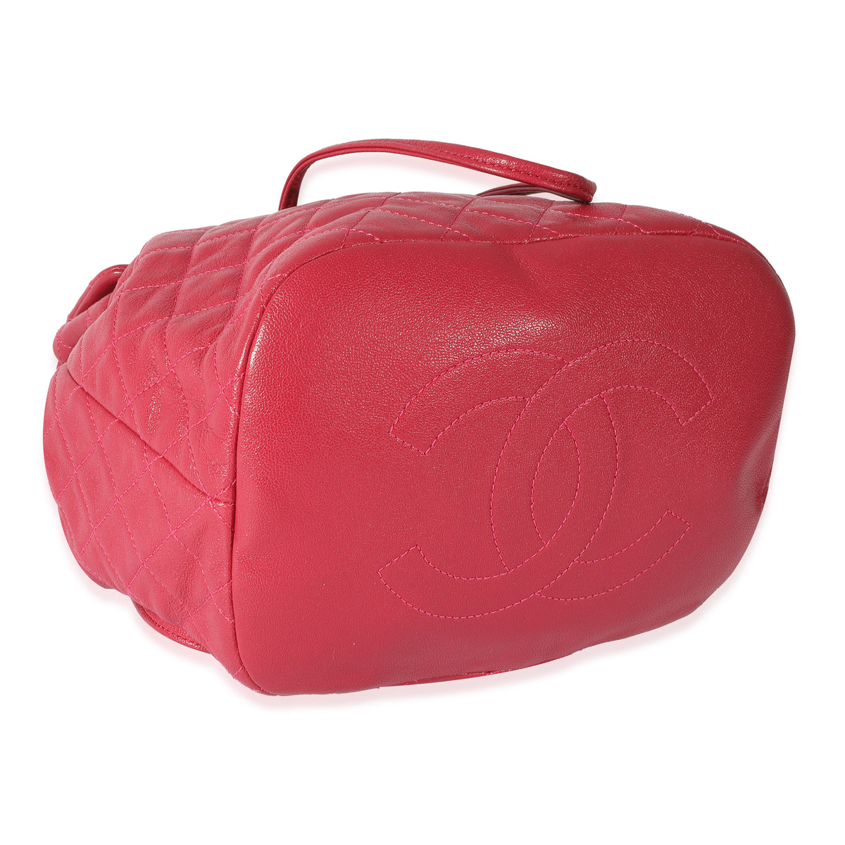 Chanel Red Quilted Calfskin Medium Covered CC Drawstring Backpack Handbag stamp