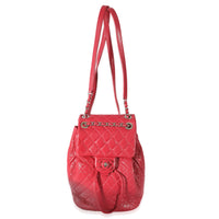 Red Quilted Calfskin Medium Covered CC Drawstring Backpack