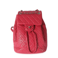 Red Quilted Calfskin Medium Covered CC Drawstring Backpack