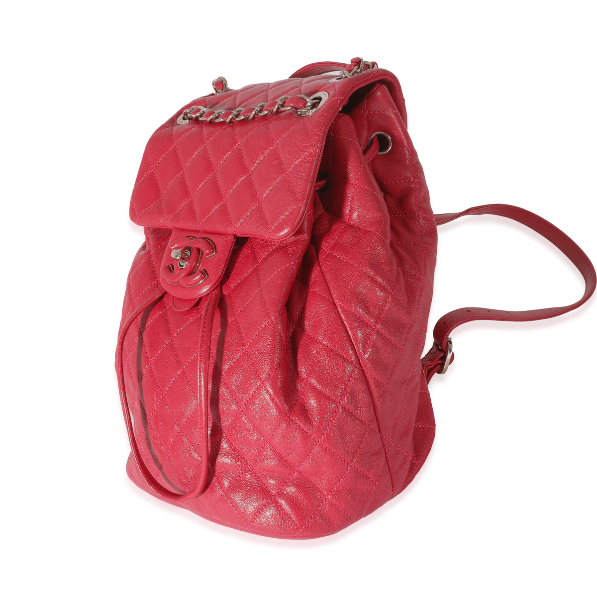 Red Quilted Calfskin Medium Covered CC Drawstring Backpack