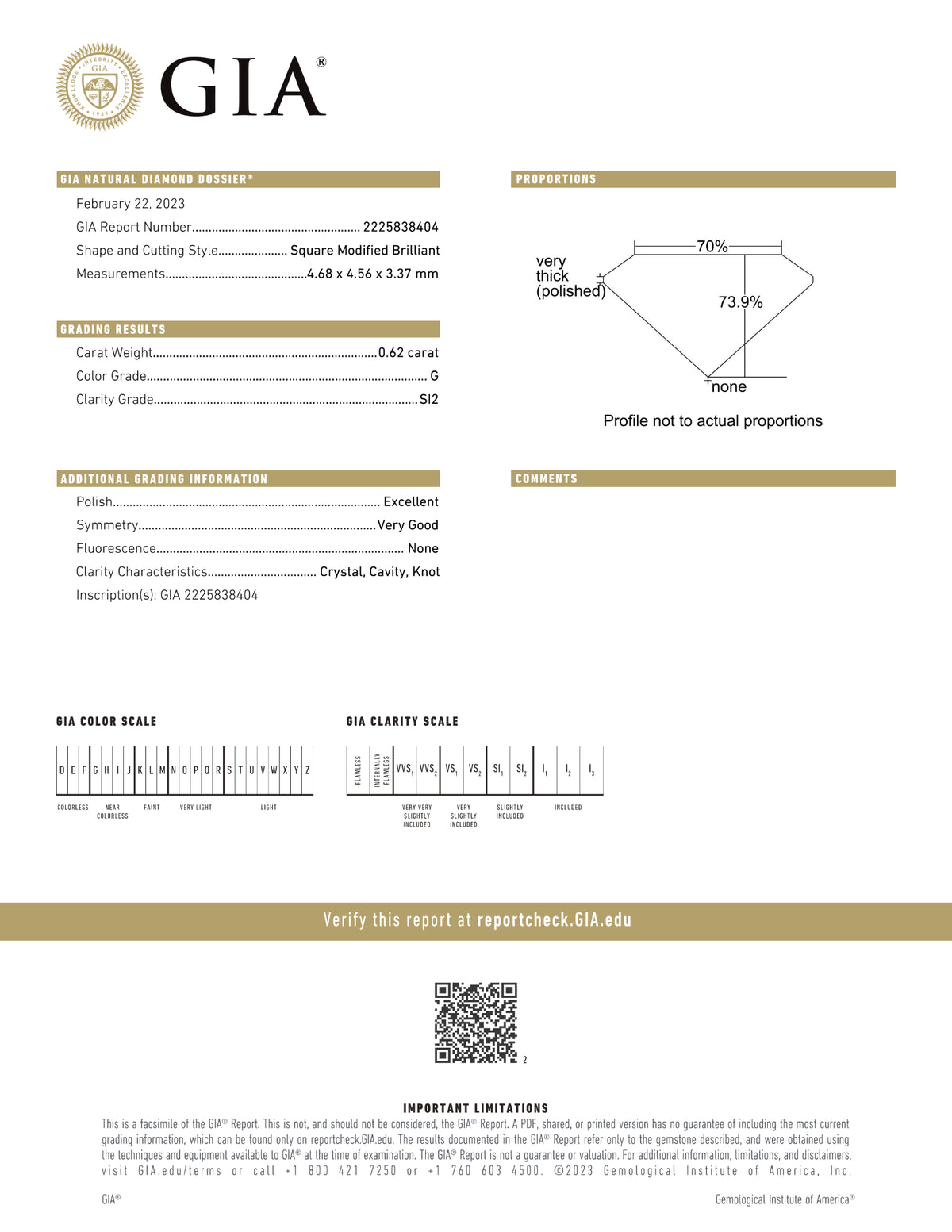 GIA Certified 0.62 Ct Princess cut G SI2 Loose Diamond