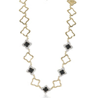 Quatrefoil Onyx Diamond Necklace in 18k Yellow Gold 1.75 CT