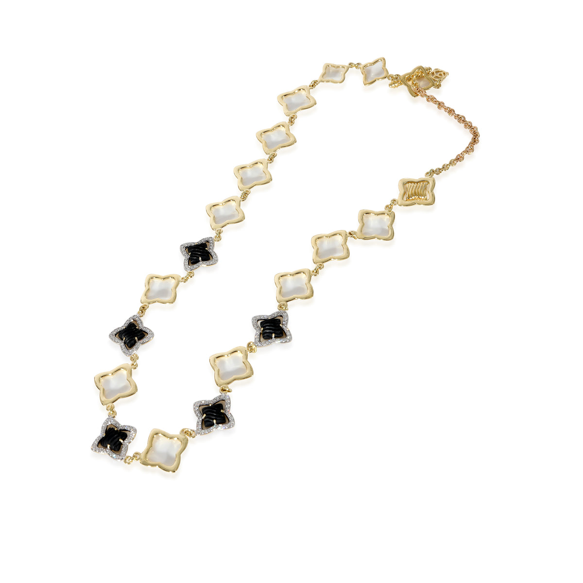 Quatrefoil Onyx Diamond Necklace in 18k Yellow Gold 1.75 CT