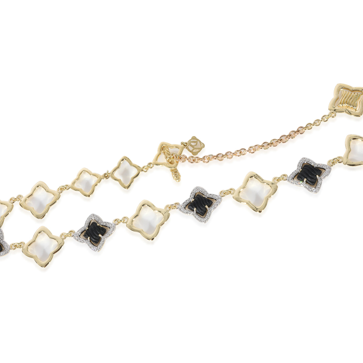 Quatrefoil Onyx Diamond Necklace in 18k Yellow Gold 1.75 CT