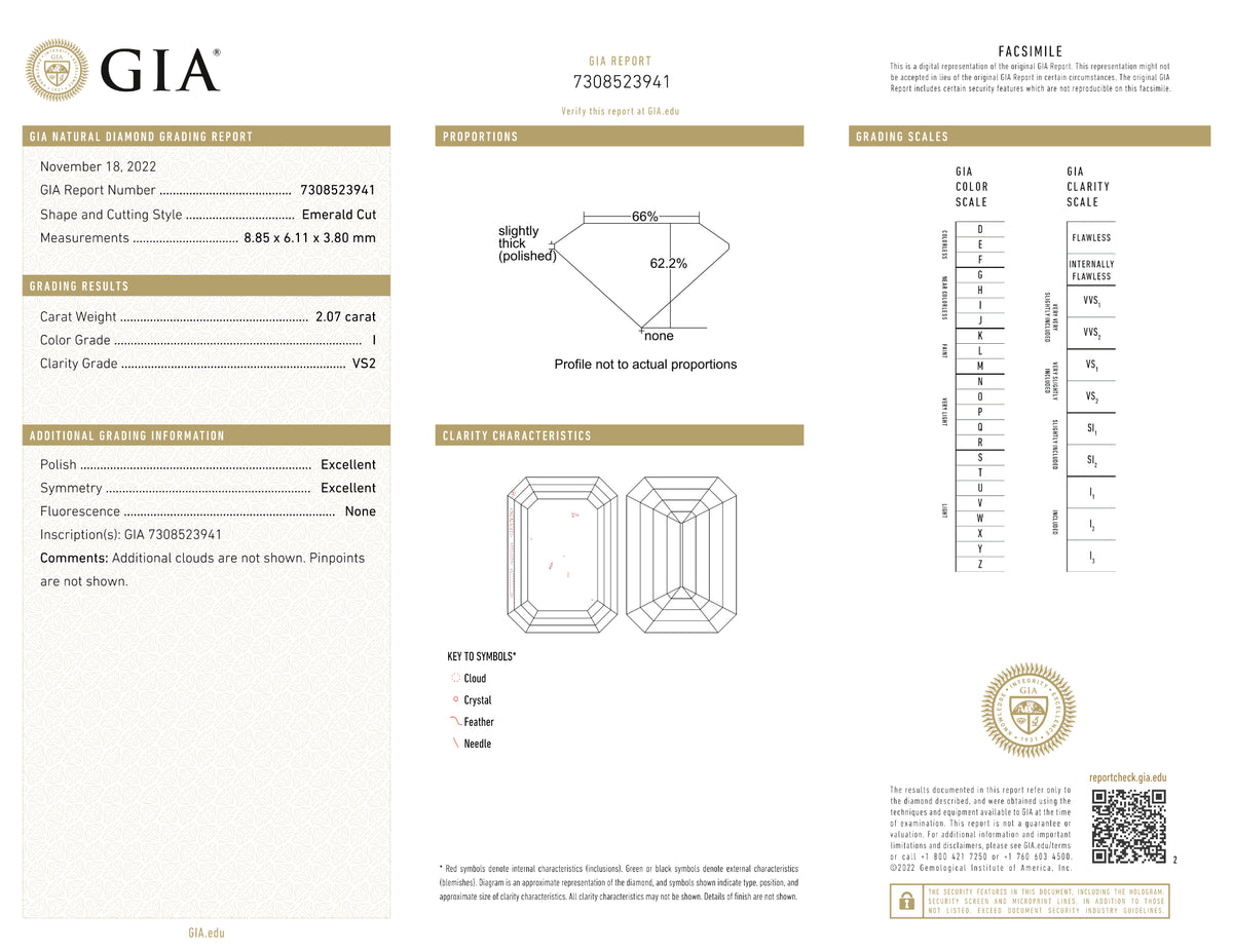 GIA Certified 2.07 Ct Emerald cut I VS2 Loose Diamond