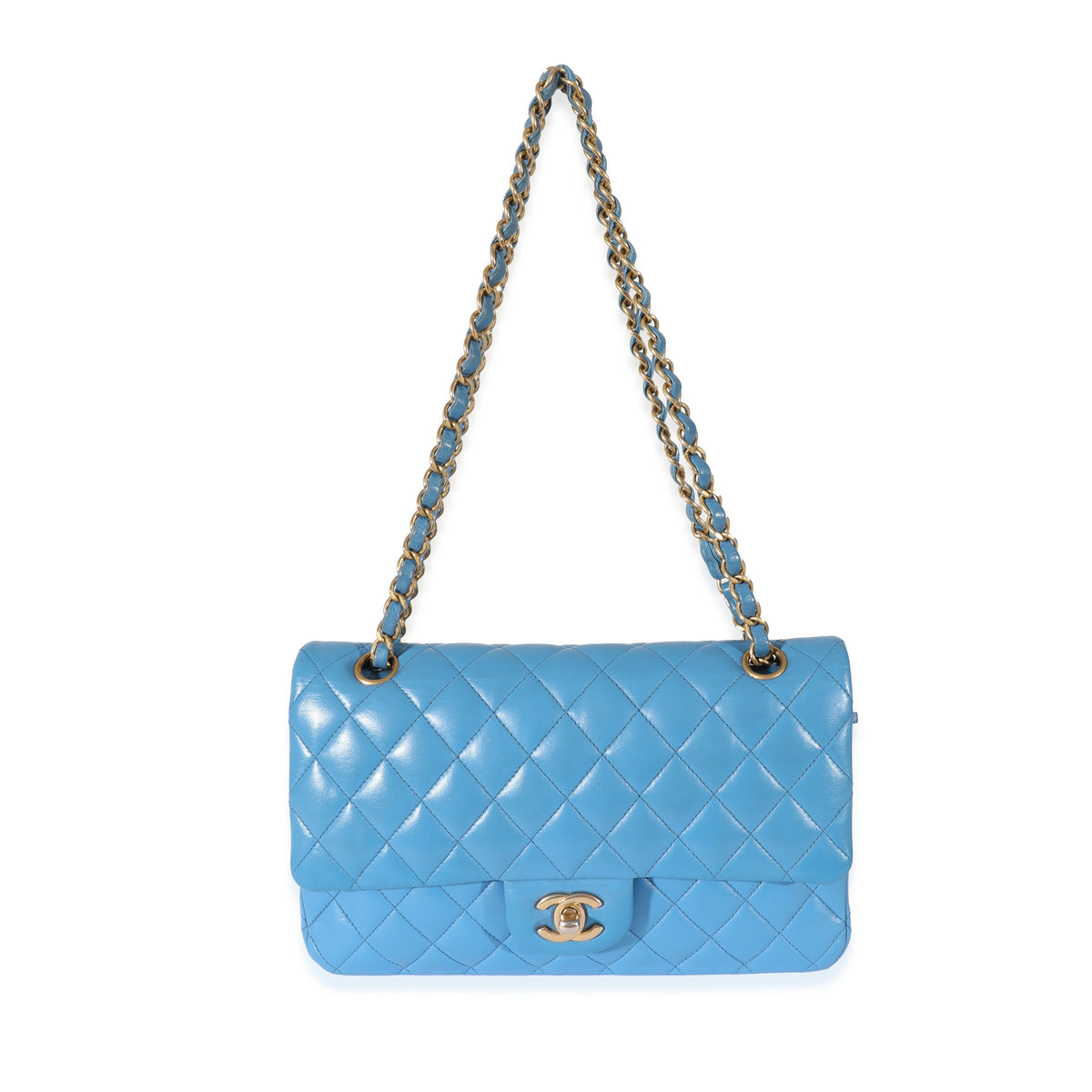 Lambskin Blue Quilted Medium Double Flap Bag