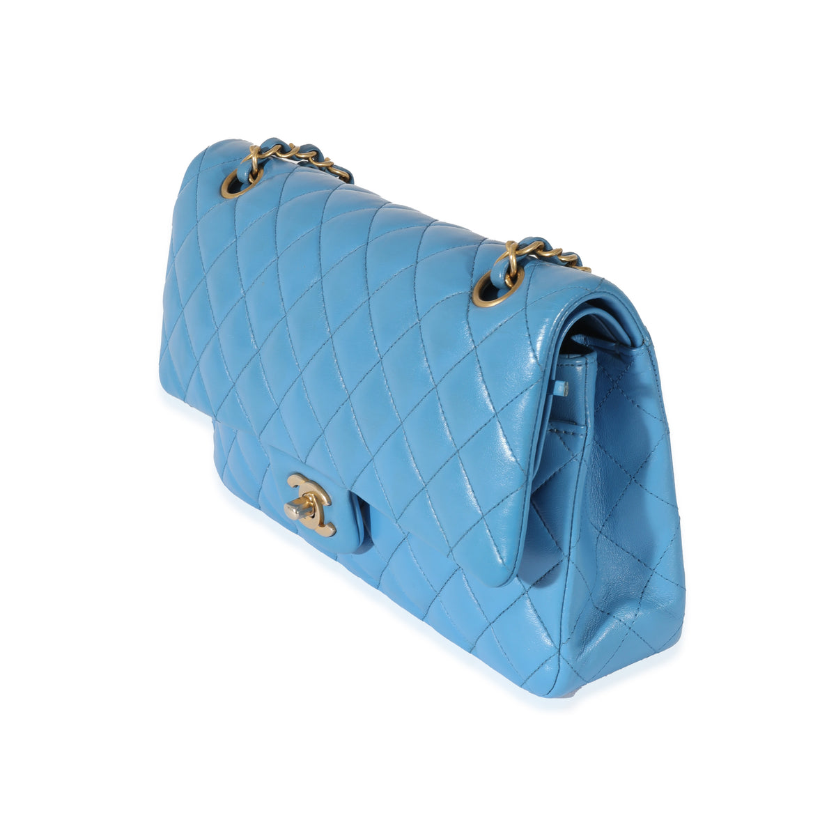 Lambskin Blue Quilted Medium Double Flap Bag