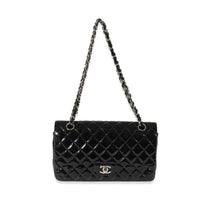 Black Quilted Patent Leather Medium Classic Double Flap Bag