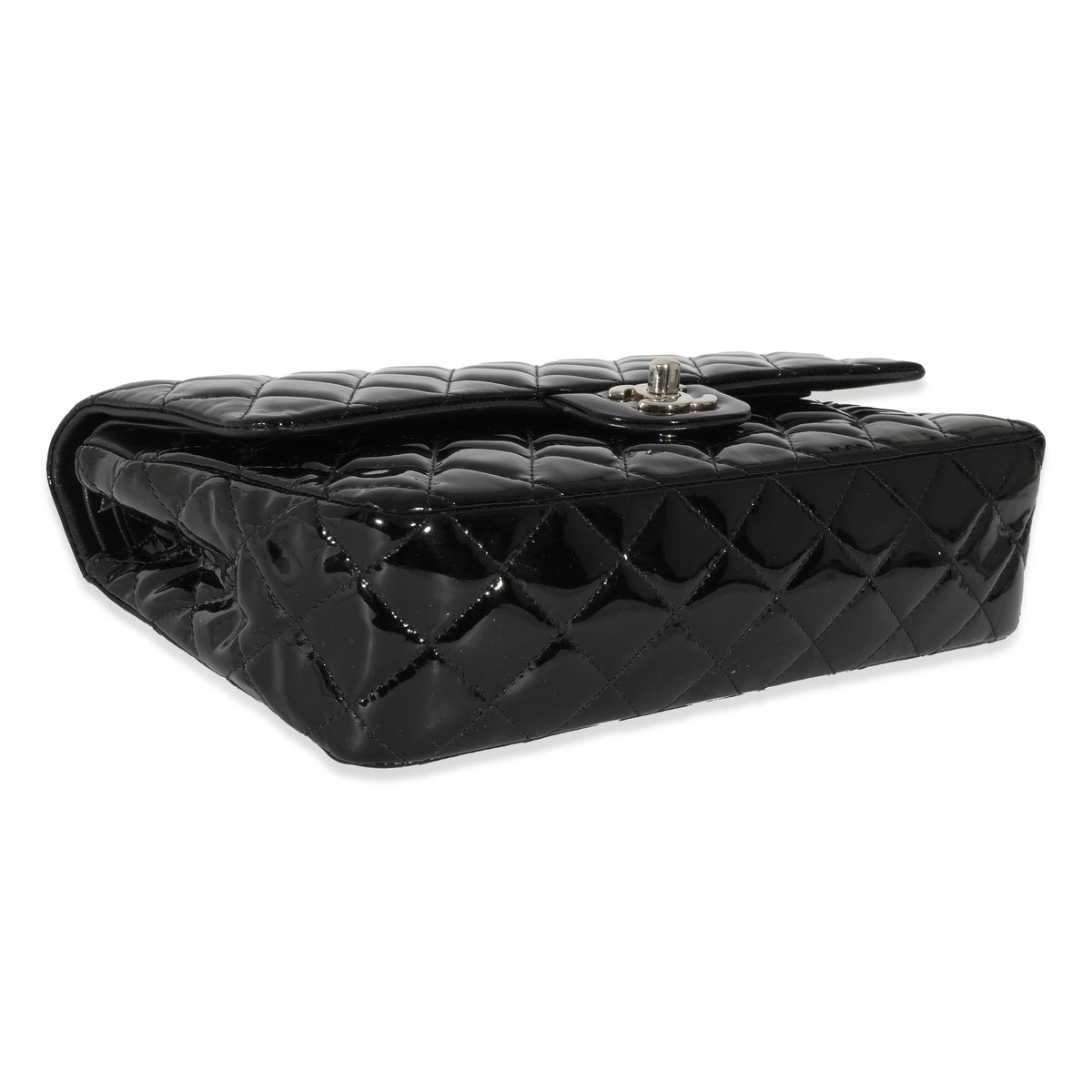 Black Quilted Patent Leather Medium Classic Double Flap Bag