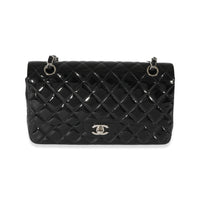 Black Quilted Patent Leather Medium Classic Double Flap Bag