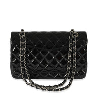 Black Quilted Patent Leather Medium Classic Double Flap Bag