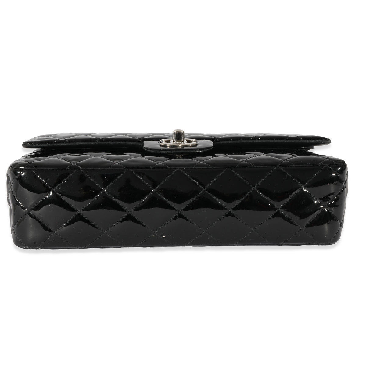 Black Quilted Patent Leather Medium Classic Double Flap Bag