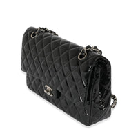 Black Quilted Patent Leather Medium Classic Double Flap Bag