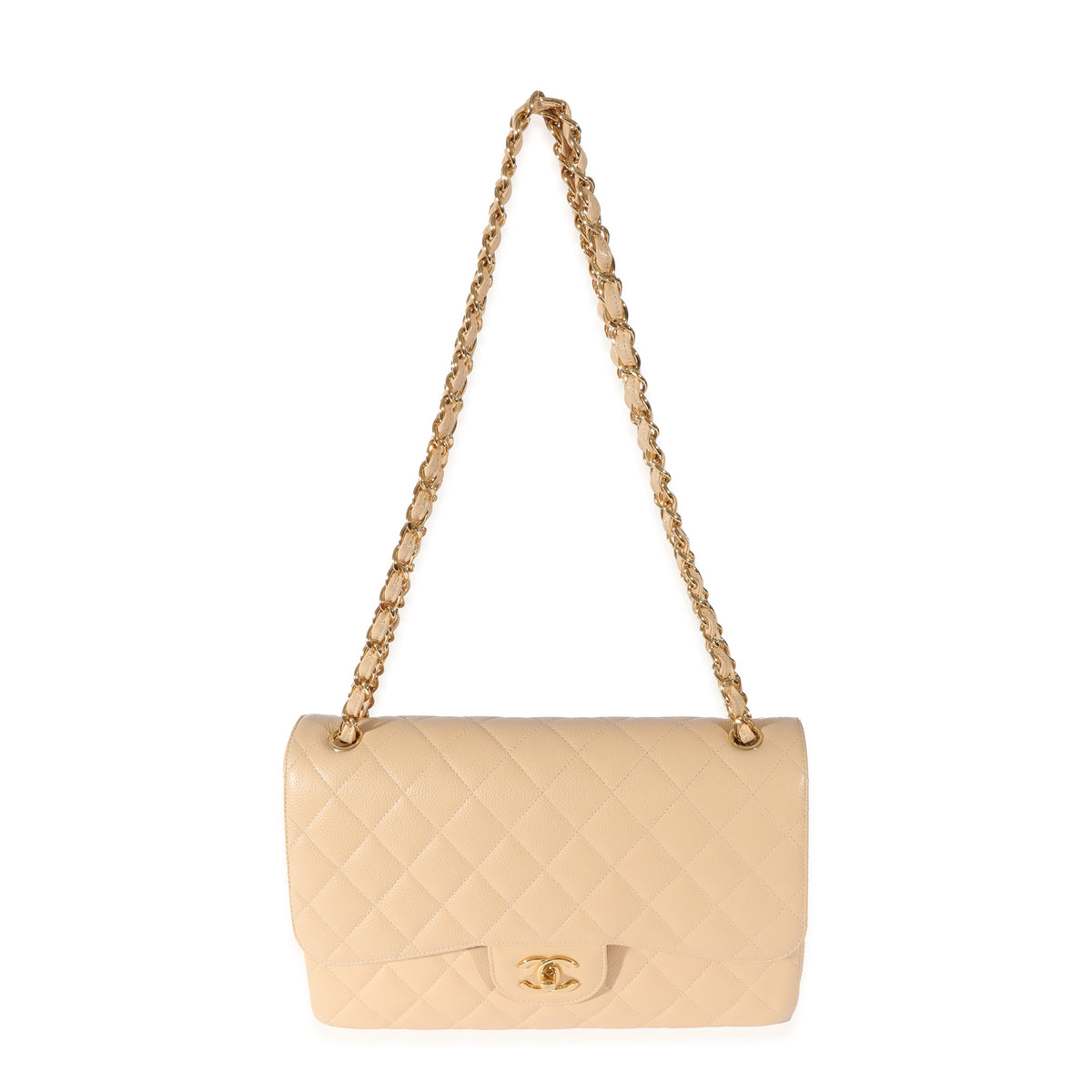 Beige Quilted Caviar Jumbo Classic Double Flap Bag