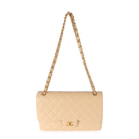 Beige Quilted Caviar Jumbo Classic Double Flap Bag