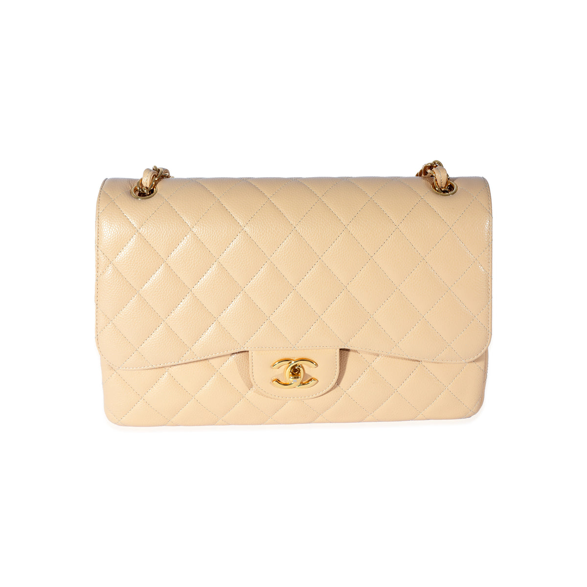 Beige Quilted Caviar Jumbo Classic Double Flap Bag