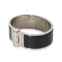 Black Enamel Silver Charniere Uni Wide Hinged Bangle