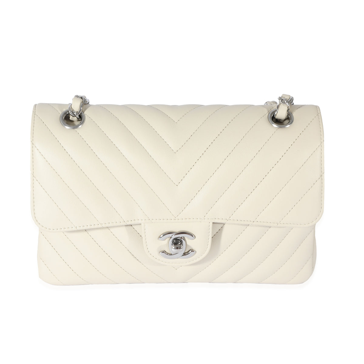 Chanel 22C Neutral Chevron Calfskin Small Classic Flap Handbag fv