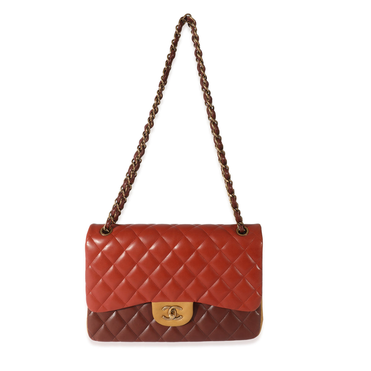 Tri-Color Lambskin Jumbo Double Flap Bag