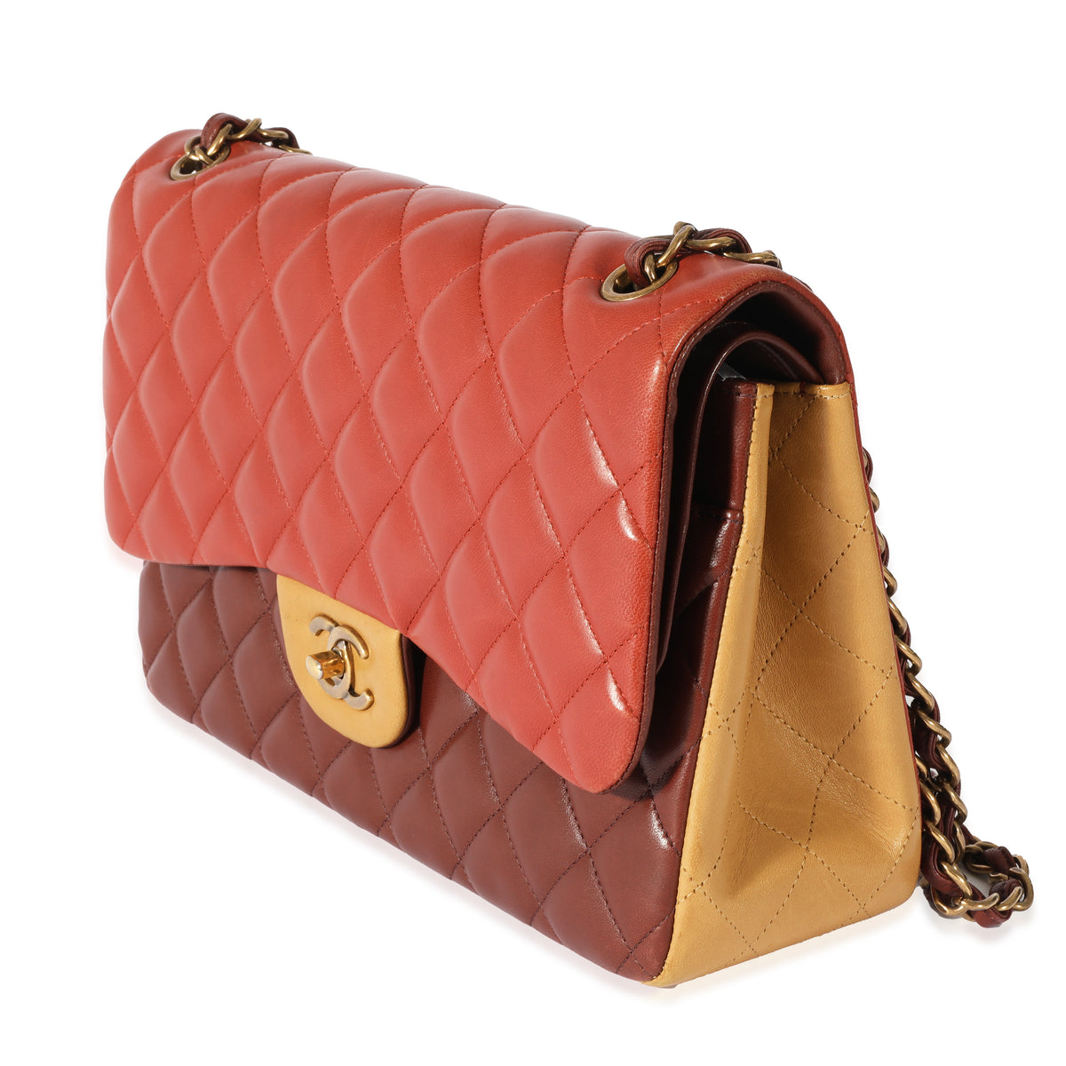 Tri-Color Lambskin Jumbo Double Flap Bag