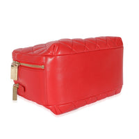 Chanel Red Quilted Lambskin CC Trendy Bowling Bag Handbag box