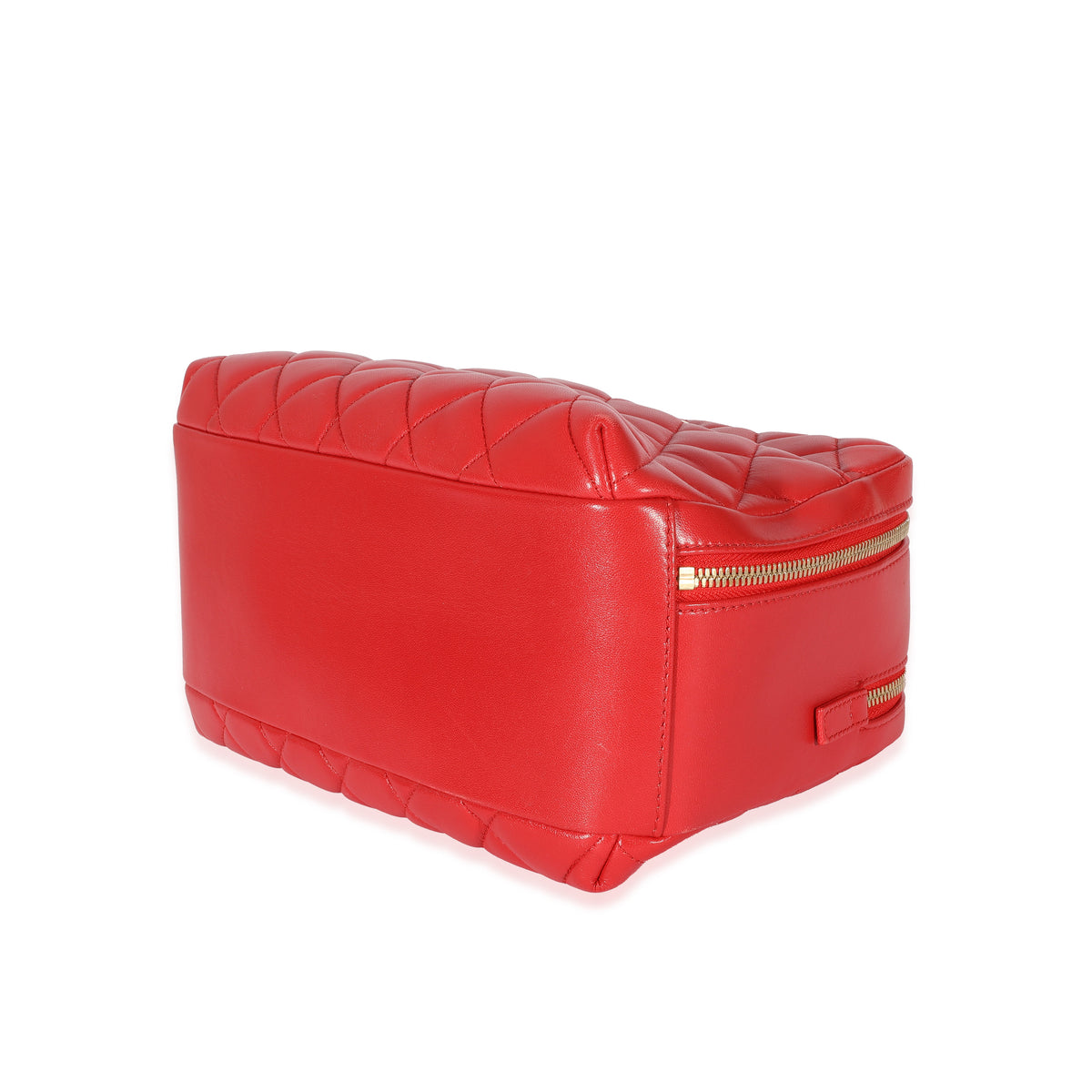 Chanel Red Quilted Lambskin CC Trendy Bowling Bag Handbag clasp