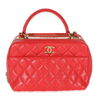 Chanel Red Quilted Lambskin CC Trendy Bowling Bag Handbag fv