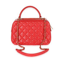 Chanel Red Quilted Lambskin CC Trendy Bowling Bag Handbag pv