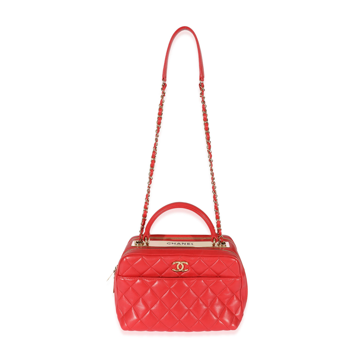 Red Quilted Lambskin CC Trendy Bowling Bag