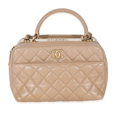 Beige Quilted Lambskin CC Trendy Bowling Bag