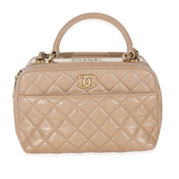 Beige Quilted Lambskin CC Trendy Bowling Bag