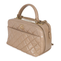 Beige Quilted Lambskin CC Trendy Bowling Bag