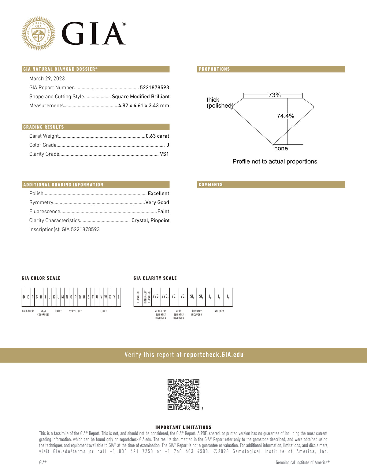 GIA Certified 0.63 Ct Princess cut J VS1 Loose Diamond