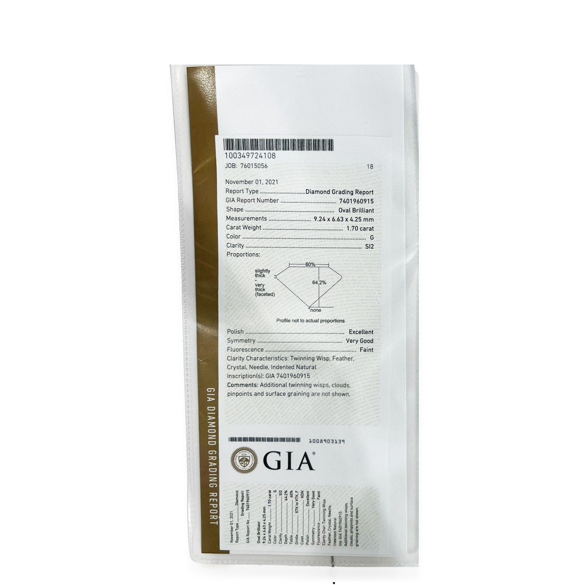 myGemma Oval 1.70 Diamond Engagement Ring in 18k Gold/Platinum GIA G SI2 1/3 Ctw Sides box