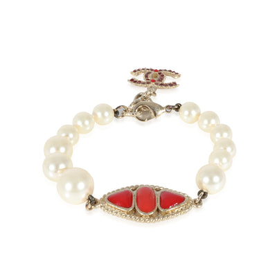 Faux Pearl & Red Gripoix CC Bracelet