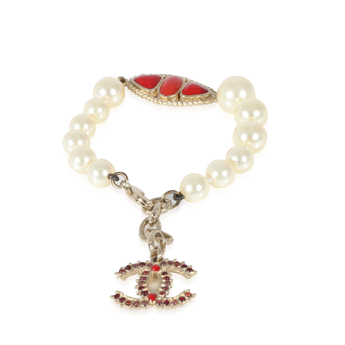 Faux Pearl & Red Gripoix CC Bracelet