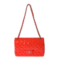 Red Quilted Patent Leather Jumbo Double Flap Bag