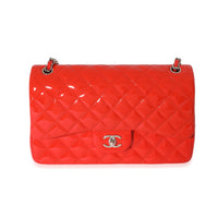 Red Quilted Patent Leather Jumbo Double Flap Bag