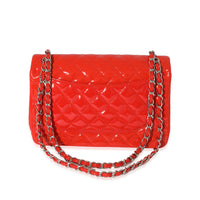 Red Quilted Patent Leather Jumbo Double Flap Bag