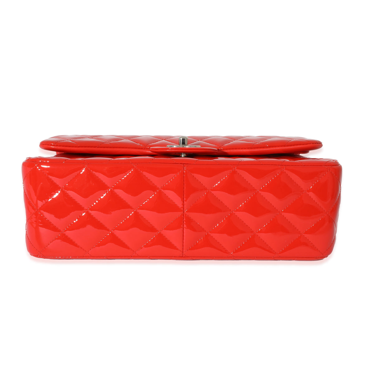 Red Quilted Patent Leather Jumbo Double Flap Bag