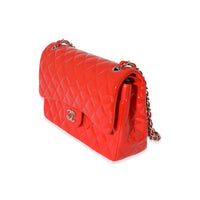 Red Quilted Patent Leather Jumbo Double Flap Bag