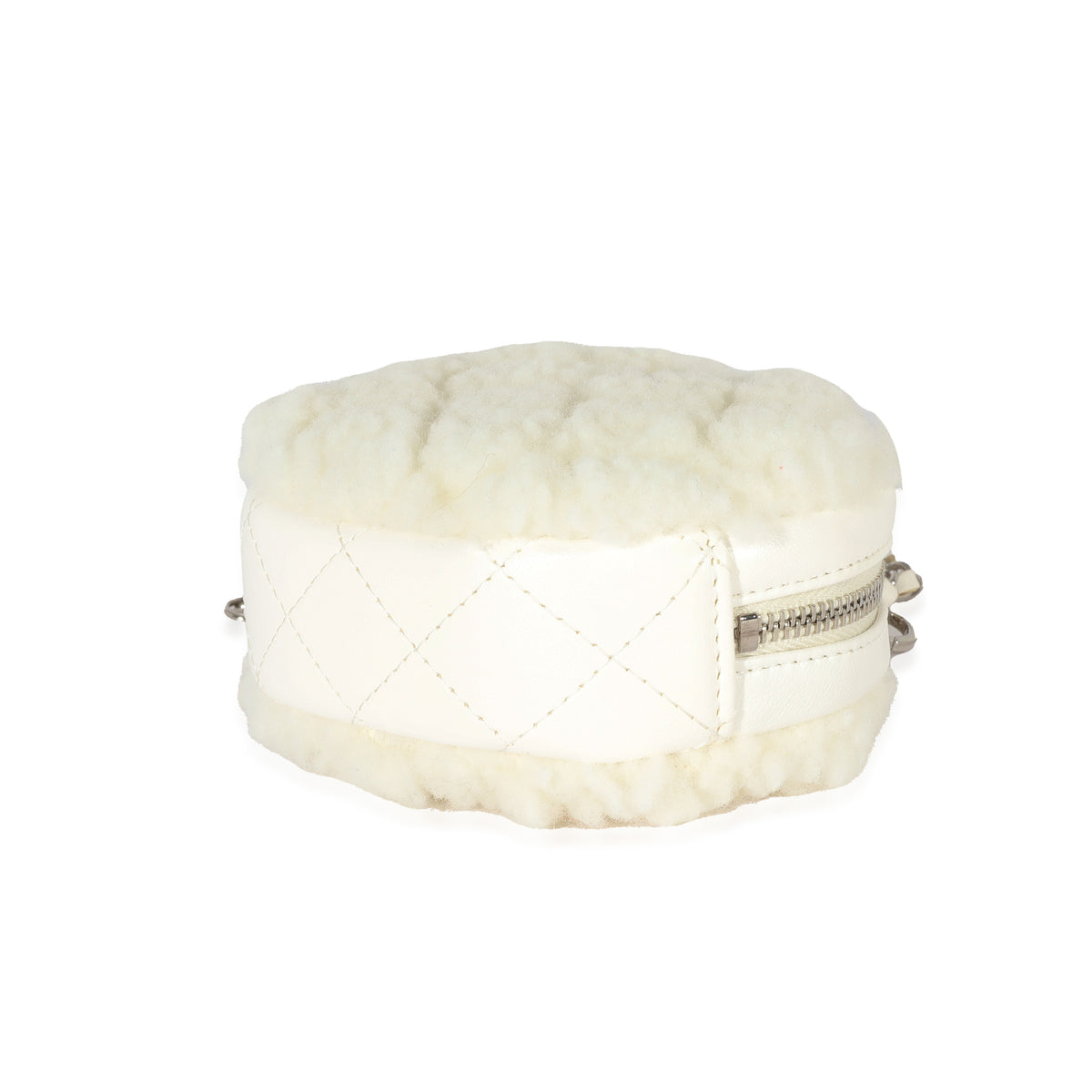 21N White Shearling Coco Neige Mini Circle Clutch On Chain