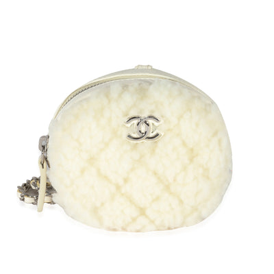 21N White Shearling Coco Neige Mini Circle Clutch On Chain